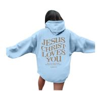 Jesus Jesus Christ Loves You Hoodies for Women Fall Casual Christian Essential Pullover Tops Religious Fashion Hooded Letter Graphic Pullover Hoodies Cute Western Faith Pray The Lord Light Blue