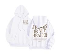 Jesus Jesus Is My Healer Hoodies for Women Cute with Hood Christian Graphic Pullover Outfits Faith Fall Summer Beach Casual Clothes Comfort Trendy I Love Jesus Religious Anime Y2K White
