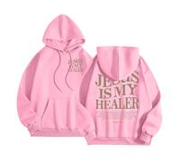 Jesus Jesus Is My Healer Hoodies for Women Workou with Hood Christian Fall Pullover Clothes God Trendy Summer Graphic Beach Casual Outfits 2025 University Trust In The Lord Religious Pink