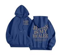 Jesus Jesus Is My Healer Hoodies for Women Workou with Hood Christian Fall Pullover Clothes God Trendy Summer Graphic Beach Casual Outfits 2025 University Trust In The Lord Religious Dark Blue