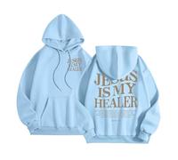 Jesus Jesus Is My Healer Hoodies for Women Workou with Hood Christian Fall Pullover Clothes God Trendy Summer Graphic Beach Casual Outfits 2025 University Trust In The Lord Religious Light Blue