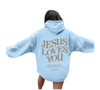 Jesus Jesus Loves You Aesthetic Hoodies for Women Fall Letter Christian Graphic Pullover Clothes Faith Loose Fit Backwoods Hooded Sweatshirts Anime Religious God with Hood Comfort Light Blue