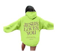 Jesus Jesus Loves You Aesthetic Hoodies for Women Fall Letter Christian Graphic Pullover Clothes Faith Loose Fit Backwoods Hooded Sweatshirts Anime Religious God with Hood Comfort Mint Green