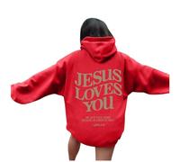 Jesus Jesus Loves You Aesthetic Hoodies for Women Fall Letter Christian Graphic Pullover Clothes Faith Loose Fit Backwoods Hooded Sweatshirts Anime Religious God with Hood Comfort Red