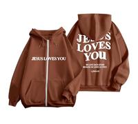 Jesus Jesus Loves You Hoodies Cute for Women Trendy Christian Graphic with Hood Tops God Fashion Vintage Fleece Lined Drawstring Zipper Outfits Gothic Religious Pray The Lord Hooded Coffee