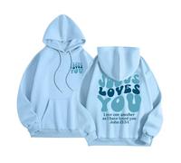 Jesus Jesus Loves You Hoodies Cute for Women Y2K Hooded Christian Casual Pullover Clothes Trust In The Lord Fall Goth Trendy Letter Loose Fit Graphic Sweatshirts Personalized God Blue