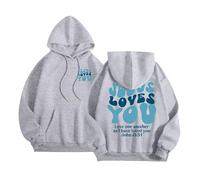 Jesus Jesus Loves You Hoodies Cute for Women Y2K Hooded Christian Casual Pullover Clothes Trust In The Lord Fall Goth Trendy Letter Loose Fit Graphic Sweatshirts Personalized God Grey