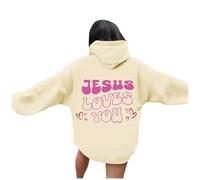 Jesus Jesus Loves You Hoodies for Women Fall Graphic Christian Ladies with Hood Sweaters Religious 2025 Casual Hooded Letter Clothes Cute Funny Faith God Aesthetic Y2K Western Workou Beige