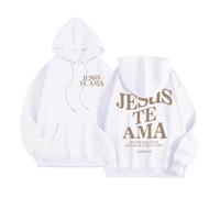 Jesus Jesus Te Ama Hoodies for Women Fashion Summer Christian Essential with Hood Sweaters God Trendy Hooded Casual Beach Graphic Sweatshirts Comfort Vintage Pray The Lord Religious White