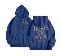 Jesus Jesus Te Ama Hoodies for Women Fashion Summer Christian Essential with Hood Sweaters God Trendy Hooded Casual Beach Graphic Sweatshirts Comfort Vintage Pray The Lord Religious Dark Blue