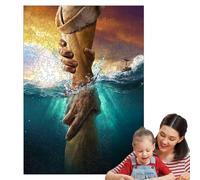 Jesus Jigsaw Puzzle - Inspirational Hand Cutout, Spiritual Wooden Piece | Puzzle Artwork of Sacred Gesture for Children Adults Learning Space Game Table Christian Decor Room Setting Faith Group Night