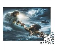 Jesus Jigsaw Puzzles Saving Man from Storm 1000 Pieces Recycled Paper for Adults Puzzle Educational Decompression Game Age 12 Years Up 70x50cm/1000pcs