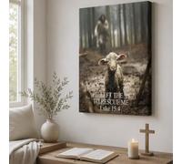Jesus & Lamb Canvas Wall Art, Jesus Running After Lost Lamb Picture Canvas Print, Modern Christian Wall Art for Home Living Room Bedroom Decor, Religious Quotes Painting Christ Poster 24x36 Inches