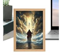 Jesus Lamp Light,4d LED Christ Frame Light - 4D Inspiring Wall Art Decorative Painting Home Decoration for Birthday, Easter & Church