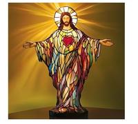 Jesus Lamp, Stained Glass Jesus Lamp Night Light, Resin Nightlight Home Decor for Bedroom Office Living Room
