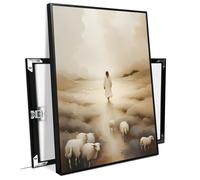 Jesus Leaves The 99 Parable of The Lost Sheep Good Shepherd Soft Oil Painting Religious Gifts LDS Home Decor - Indoor Home Decor for Living Room Bedroom Church Wall Decorations Vert- Framed
