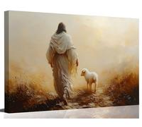 Jesus Leaves the 99 Sheep Canvas Wall Art Christian Jesus The Good Shepherd Print Wall Decor Picture Lost Sheep Poster Artwork Painting for Living Room Bedroom Church Prayer Room Home Decoration