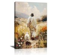 Jesus Leaves the 99 Sheep Canvas Wall Art Prints Framed Jesus and Lamb Wall Painting Christian The Lost Sheep Printed Poster Pictures on Canvas Wall Decor for Living Room Bedroom Church Prayer 40×60cm