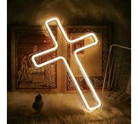 Jesus LED Cross Sign,LED Neon Light Christian Home Decor,USB Powered Hanging Lamp Ambient Light Decorations,for Religious Celebration, Easter Gift