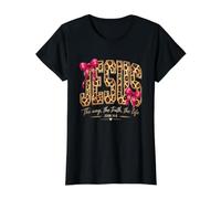 Jesus Leopard Pattern The Way The Truth The Life John 14:6 Value Graphic T-Shirt, Women, Black, M