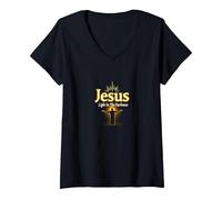 Jesus: Light in The Darkness - Life is Scary Without Jesus V-Neck T-Shirt, Women, Black, S