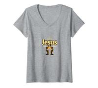 Jesus: Light in The Darkness - Life is Scary Without Jesus V-Neck T-Shirt, Women, Heather Grey, S