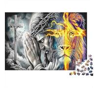 Jesus Lion 1000 Pieces Recycled Cardboard Puzzle Jesus And Lion Challenging Adult Puzzle Enthusiasts Problem Solving Cognitive Development Indoor Solo Game 38x26cm/1000pcs