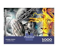 Jesus Lion 1000 Pieces Thick Cardboard Jesus Crown of Thorns Art Jigsaw for Jigsaw Enthusiasts Concentration Training Family Game Night Gift for Couples 38x26cm/1000pcs