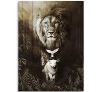 Jesus,Lion and Lamb Canvas Wall Art Lion of judah Motivational Wall Art Painting Poster Religious Painting Framed Artwork for Bedroom Living Room Church 80x120cm