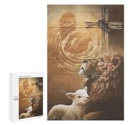 Jesus Lion and Lamb Cross Wooden Jigsaw Puzzle, 1000 Pieces Jigsaw Puzzle Challenging and Stimulating Puzzle Game, Wall Art Unique Gift.