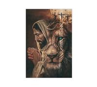 Jesus, lion, cross, Christian mural, poster of the Son of God, canvas, wall art decoration, living room and bedroom 12x18inch(30x45cm)