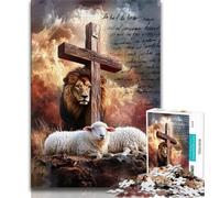 Jesus Lion Sheep 1000 Piece Jigsaw Puzzle for Adults Teens,Learning Educational Toys Family Games with Matching Poster And Trivia Sheet (38x26cm)