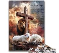Jesus Lion Sheep Jigsaw Puzzles for Adults 1000 Piece,Help The Brain Exercise Addictive Toys to Cultivate Patience Parent-child Interaction (38x26cm)