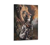 Jesus Lion with Warrior Woman Posters Canvas Wall Art Posters Living Room Poster Bedroom Painting Frame-style 08x12inch(20x30cm)