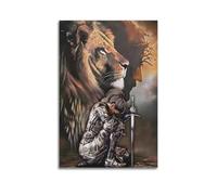 Jesus Lion with Warrior Woman Posters Canvas Wall Art Posters Living Room Poster Bedroom Painting Unframe-style 24x36inch(60x90cm)