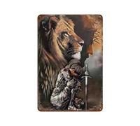 Jesus Lion with Warrior Woman Wall Decor Art Metal Tin Poster Modern Home Decor Art Metal Poster Home Bar Shop Decorations Vintage Sign Style 30x20cm