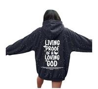 Jesus Living Proof of A Loving God Hoodies Graphic for Women Loose Fit Hooded Christian Letter with Hood Sweatshirts Faith Cute Ladies Casual Sweaters Cartoon Religious Pray The Lord Grey