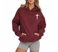 Jesus Living Proof of A Loving God Hoodies Graphic for Women Loose Fit Hooded Christian Letter with Hood Sweatshirts Faith Cute Ladies Casual Sweaters Cartoon Religious Pray The Lord Red