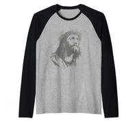 Jesus Looking Up Portrait Silhouette Christ Is King Raglan Baseball Tee