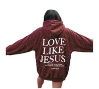 Jesus Love Like Jesus Anime Hoodies for Women Fashion with Hood Christian Graphic Hooded Sweaters God Loose Fit Essential Letter Casual Tops Gothic Religious Pray The Lord Pullover Red