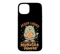 Jesus Loves Adorable Monster Heart Cross Case for iPhone 15 Plus