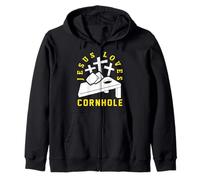 Jesus Loves Cornhole Player Design Zip Hoodie