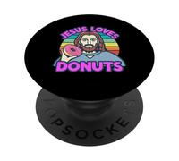 Jesus Loves Donuts Doughnuts Sweet Sugar Baked Dessert Woman PopSockets Adhesive PopGrip