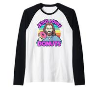 Jesus Loves Donuts Doughnuts Sweet Sugar Baked Dessert Woman Raglan Baseball Tee