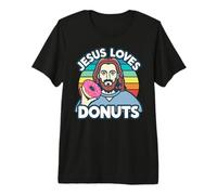 Jesus Loves Donuts Doughnuts Sweet Sugar Baked Glaze Dessert Premium T-Shirt
