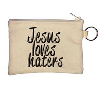Jesus Loves Haters Jesus Loves You Christian Key Chain Coin Purse Beige