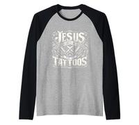 Jesus Loves Me And My Tattoos Tattooed Christian Artist Raglan Baseball Tee