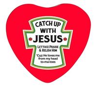 JESUS LOVES ME - CATCH UP WITH JESUS - 58mm HEART SHAPED BADGE