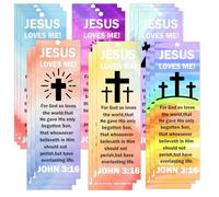 Jesus Loves Me Christian Bookmark 2 x 6 Inch With Bible Verse - 42Pcs Religious Inspirational Reading Rewards Card John 3:16 Church Gifts