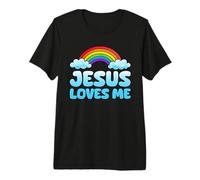 Jesus Loves Me Cute Rainbow Kid Christianity Faith Religious Premium T-Shirt